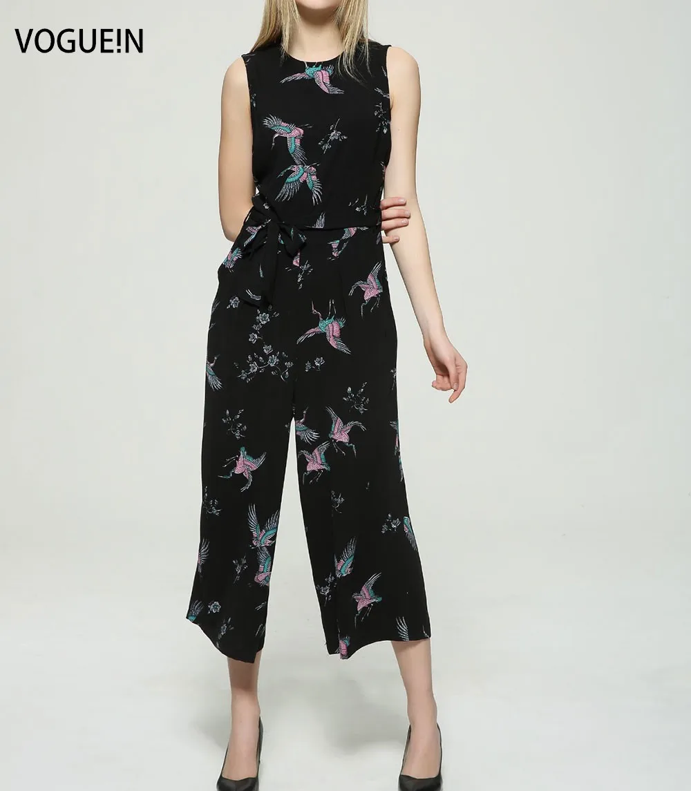 

VOGUE!N New Womens Ladies Fashion Crane Print Sleeveless Crop Pants Playsuit Jumpsuit Wholesale