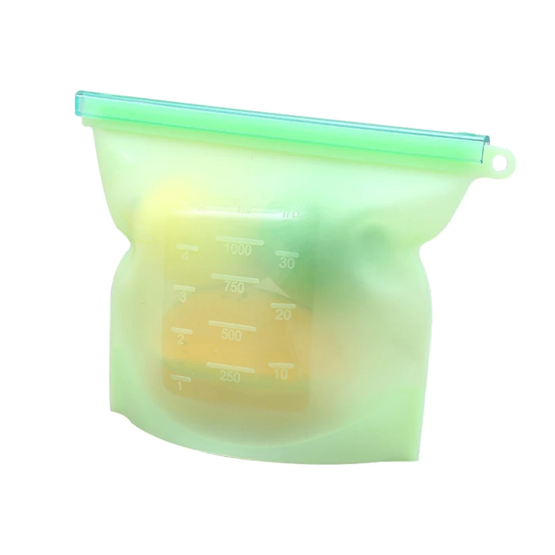 Силиконовые контейнеры для хранения пищевых продуктов на молнии сверху герметичная миска для свежей еды многоразовая стоьте вверх молнии закрывающийся мешок фрукты овощи герметичная чашка - Цвет: Green