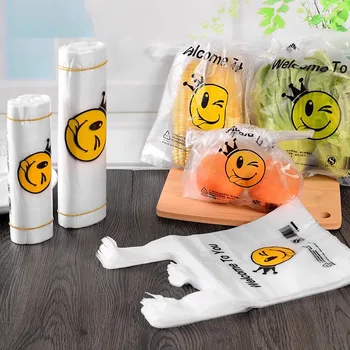 

50/100pcs 1 Pack Transparent Smile Bags 15 sizes Clear Shopping Bag Supermarket Plastic Bags With Handle Food Fruit Packaging