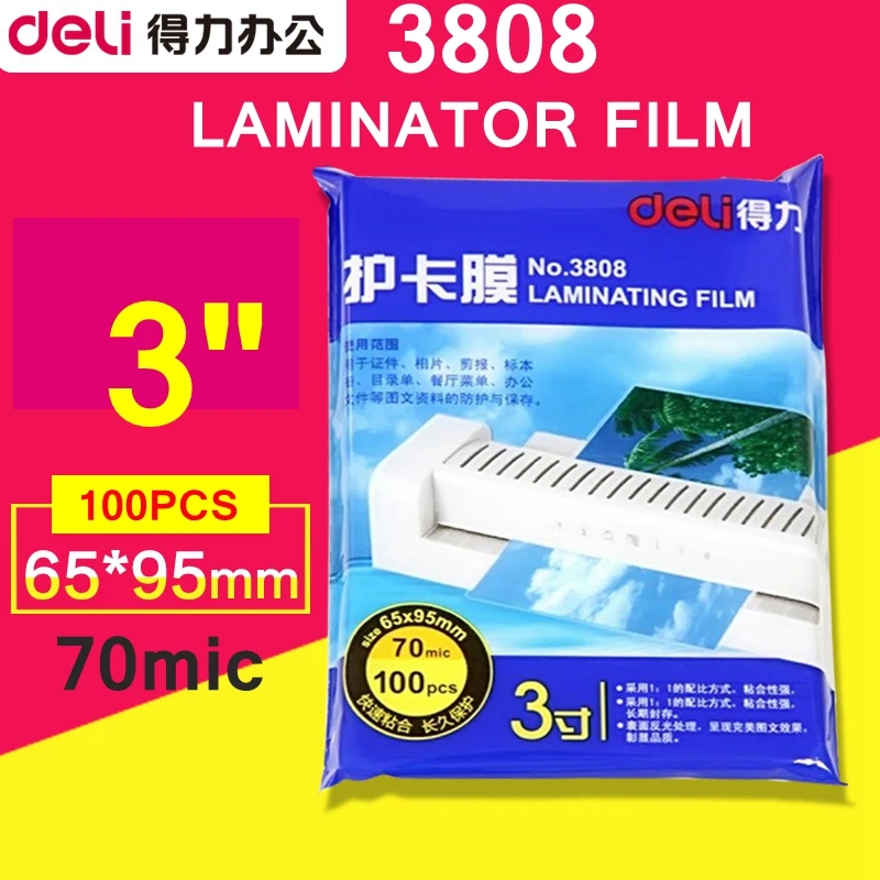 5 пакетов/лот 500 листов Deli 3 дюйма 70mic термоламинирующая пленка "(65x95 мм) размер фото защитная пленка ПЭТ горячая ламинатор пленка