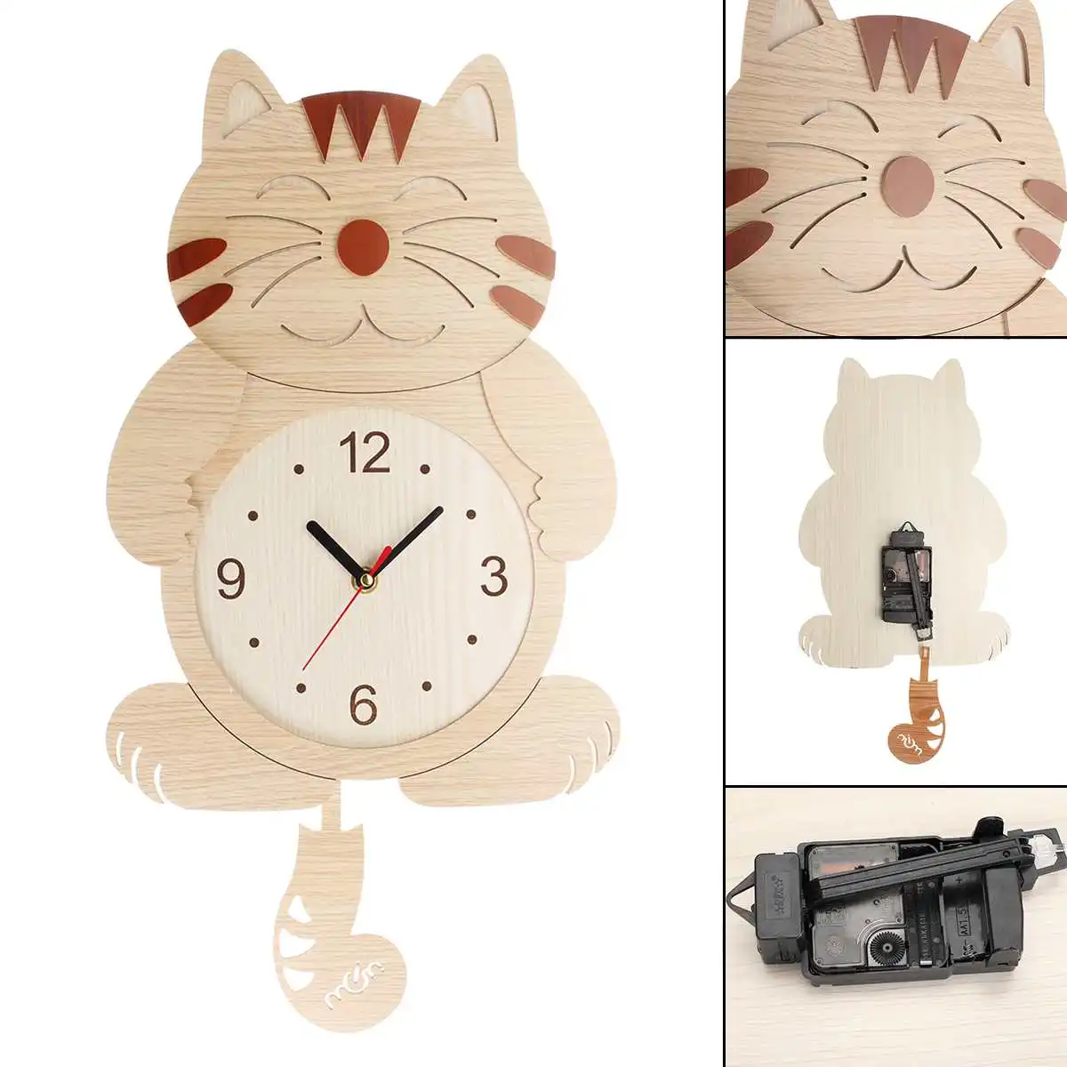 Настенные часы деревянные с рисунком кошки качающийся хвост маятник Мультяшные часы на батарейках домашний декор деревянные подвесные настенные часы