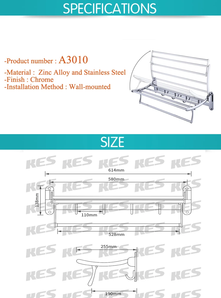 KES A3010 вешалка для полотенец со складным полотенцем 24 дюйма, полированный хром