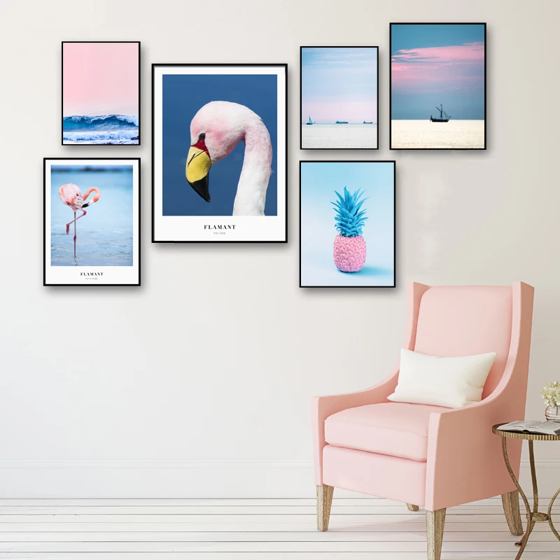 FOOCAME-Flamingo-Rosa-Abacaxi-Praia-Seascape-N-rdico-Cartazes-e-C-pias-Da-Arte-Pintura-em (2)