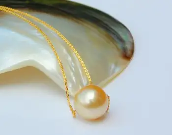 

free shipping >>>>noble jewelry gorgeous round south sea 12-13mm gold pearl necklace 14k