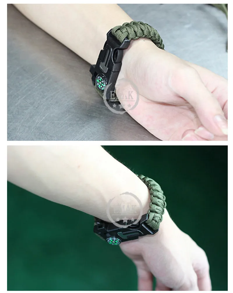 Outdoor Survival Wristband Bracelet  Braided Paracord Multi-function Camping Tools Rescue Emergency Rope Compass Whistle Knife (4)
