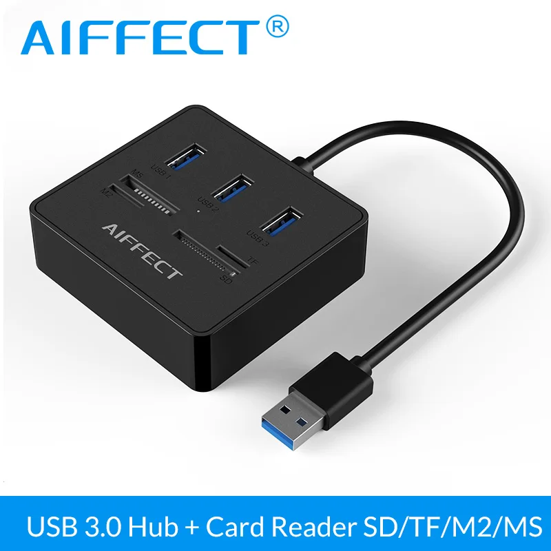 

AIFFECT 3 Ports USB Splitter High Speed 3.0 HUB Converter with TF SD M2 MS Card Reader Micro USB Power Interface for Laptop PC