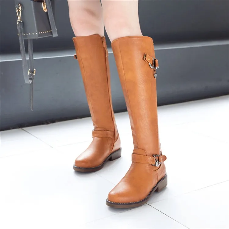 

Big Size 11 12 13 Europeans and Americans with round head, square heel, side zipper and belt buckle boots