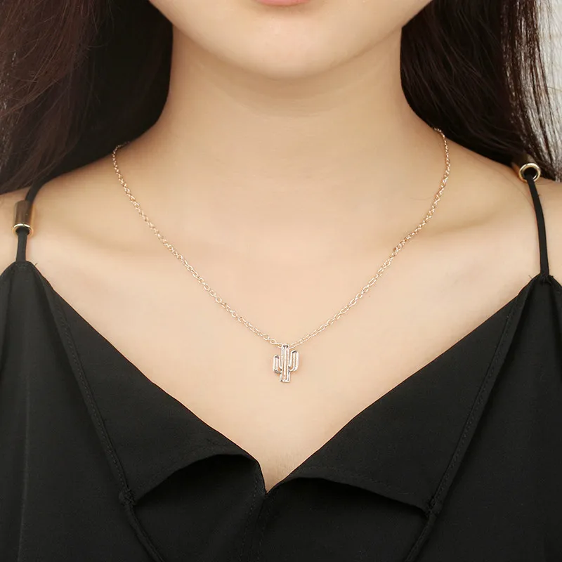 

RE Cactus Necklace Pendant Women Minimalist Desert Hollow Plant Pendant Colar Jewelry Accessories bijoux femme J2735