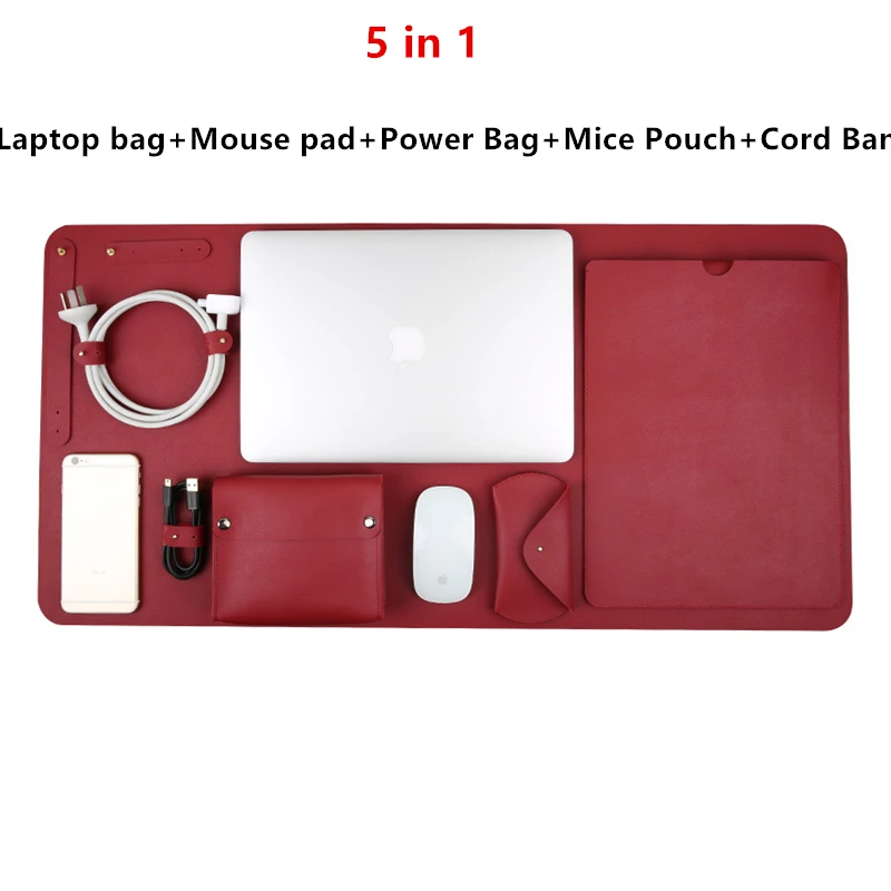 5 in 1 Set Luxury PU Leather Laptop Bag for Macbook Air Pro Retina 11 12 13 15 Case Notebook Cover Charger Mouse Pouch Mouse Pad