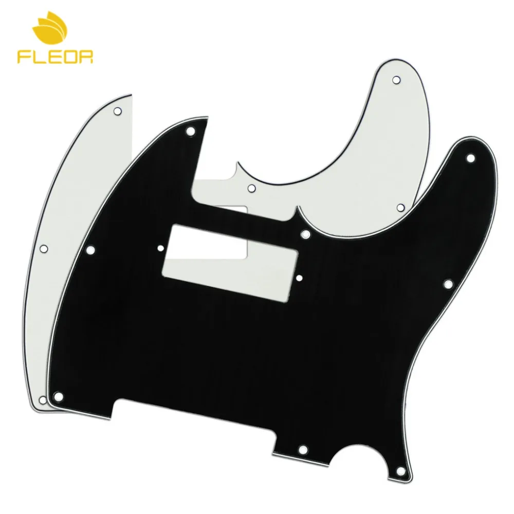 FLEOR 2pcs Black/Ivory 3Ply Guitar Pickguard Scratch Plate Mini Humbucker Pickguard for Tele