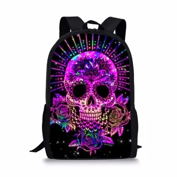 

ThiKin Candy Skull Ghost Printed School Bags For Girls Casual Shoulder Knapsacks Kids Schoolbags Book Bag for Primary Students