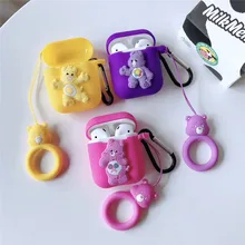 Милый 3d чехол для наушников с медведем для Apple AirPods, чехол Bluetooth, беспроводной мультяшный защитный чехол с кольцом на палец