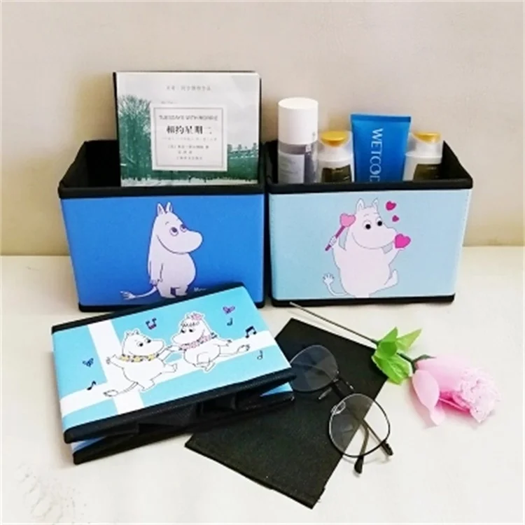 Moomin семейная мультяшная Милая настольная коробка для сбора косметики в сложенном виде, Супер милые настольные контейнеры для хранения, органайзер для макияжа