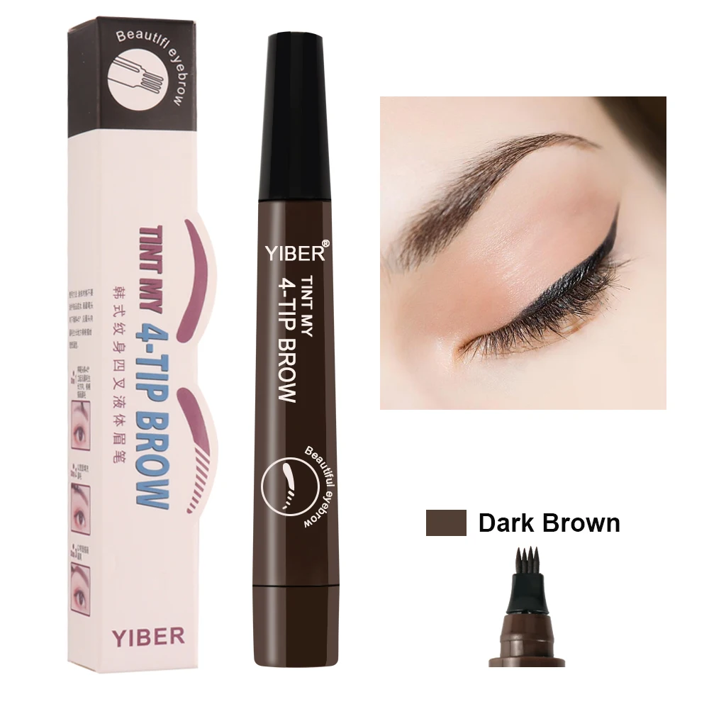 TINT MY 4-TIP BROW Waterproof Liquid Eyebrow Pencil Microblading Fork Tip Fine Sketch Eye Brow Tattoo Tint Pen For Eyebrows dark brown