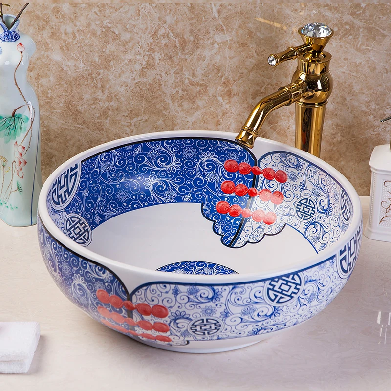 Happiness Jingdezhen Ручная Керамическая фарфоровая раковина для ванной комнаты