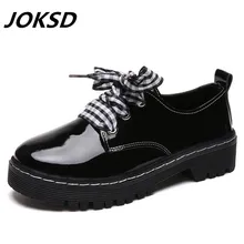 JOKSD/Классическая Брендовая обувь; женские повседневные Черные Туфли-оксфорды с круглым носком; женская обувь на плоской подошве; удобная женская обувь без застежки; броги; L228