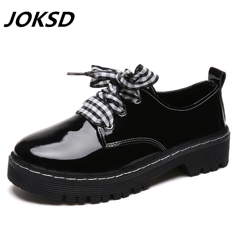 Женские классические туфли оксфорды JOKSD черные повседневные с круглым носком на