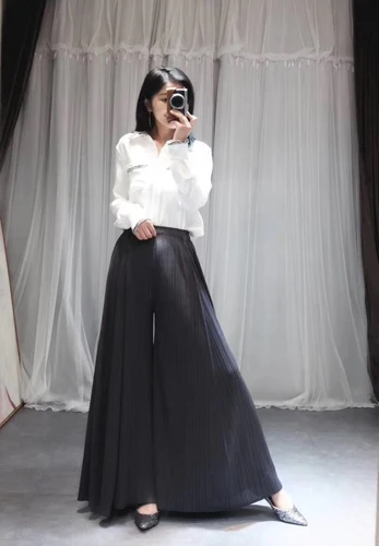 Nets/ г. Новые весенне-летние брюки Miyake fold из сосны с высокой талией, широкие брюки, тонкие свободные штаны - Цвет: Dark Gray