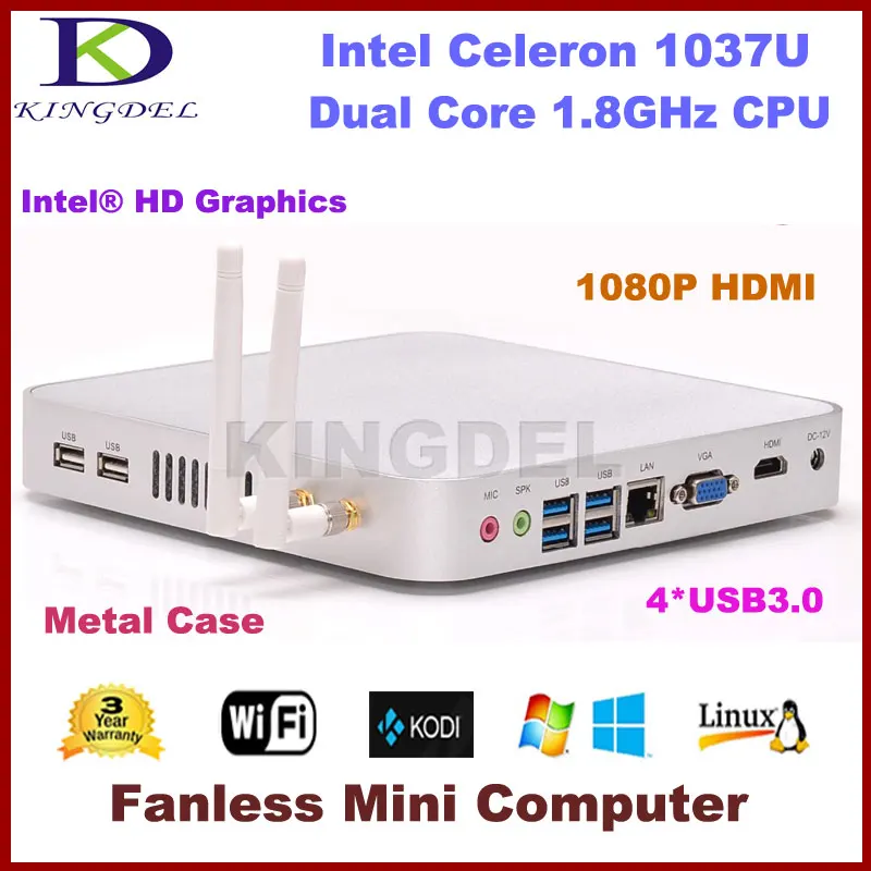 Безвентиляторный мини-ПК 1080P тонкий клиент установлен 4 ГБ ОЗУ 1 ТБ жесткий диск процессор Intel Celeron двухъядерный 1,8 ГГц VGA USB 3,0 порт металлический чехол