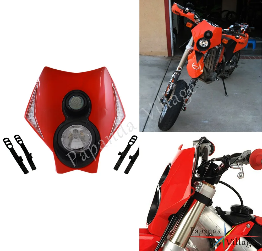 

Papanda Motorcycle Universal Two Torch Red Headlamp Motocross Supermoto Headlight for Honda XR CRF CRM CRM 250 450 650