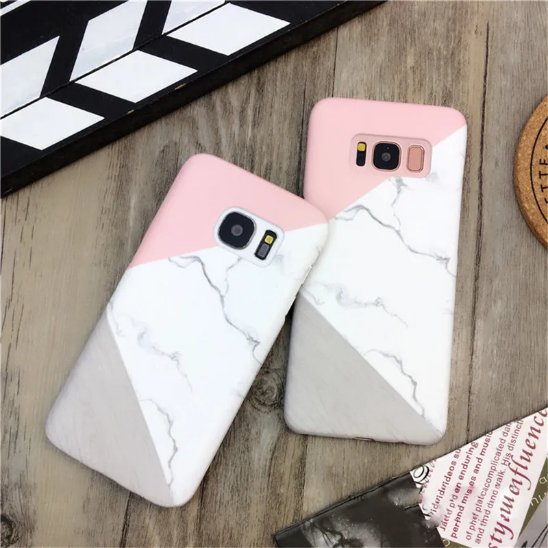 

Granite Marble Stone Geometric Splice Pattern Slim Hard Phone Case For Samsung Galaxy S7 S6 Edge S9 S8 Plus Note 8 9 Cover
