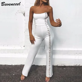 

Bevenccel New Arrival White Sexy Trapless Bodycon Bandage Jumpsuit 2020 Off Shoulder Elegant Celebrity Evening Party Bodysuit