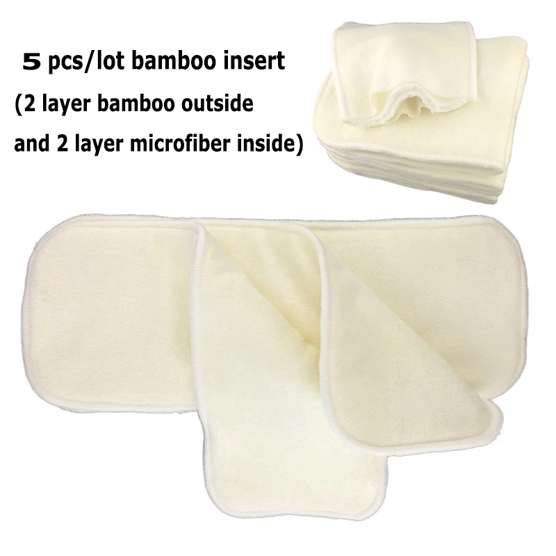5 Pcs 4 Layer Bamboo Blend Insert Reusable Baby Diaper Inserts Bamboo