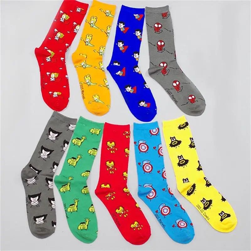 

Men's Socks Surprise Comic Hero Socks Cartoon Iron Man Captain America Role Playing Knee High Socks Spiderman Hulk Casual Socks