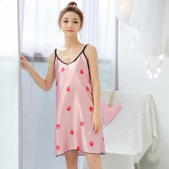 

Women Sweet Print Sexy Loose V-Neck Sleeveless Nightdress Home Service