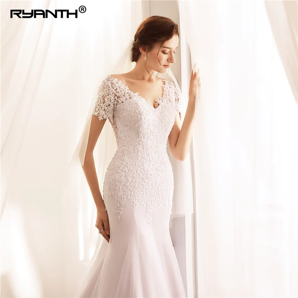 Длинным шлейфом Свадебное платье халат де mariée 2019 Новое поступление Vestido de noiva кружевное платье с высокой горловиной 3/4 одежда с длинным