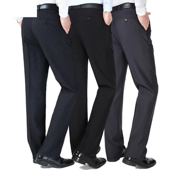 Jesienno-zimowa grube męskie eleganckie spodnie od garnituru męskie proste spodnie Pantalon Homme spodnie wizytowe luźne męskie spodnie w średnim wieku tanie i dobre opinie I Fuyou Poliester spandex Wiskoza Mieszkanie Smart Casual Zipper fly Garnitur spodnie Straight type 1-2 cm Chemical fiber blended