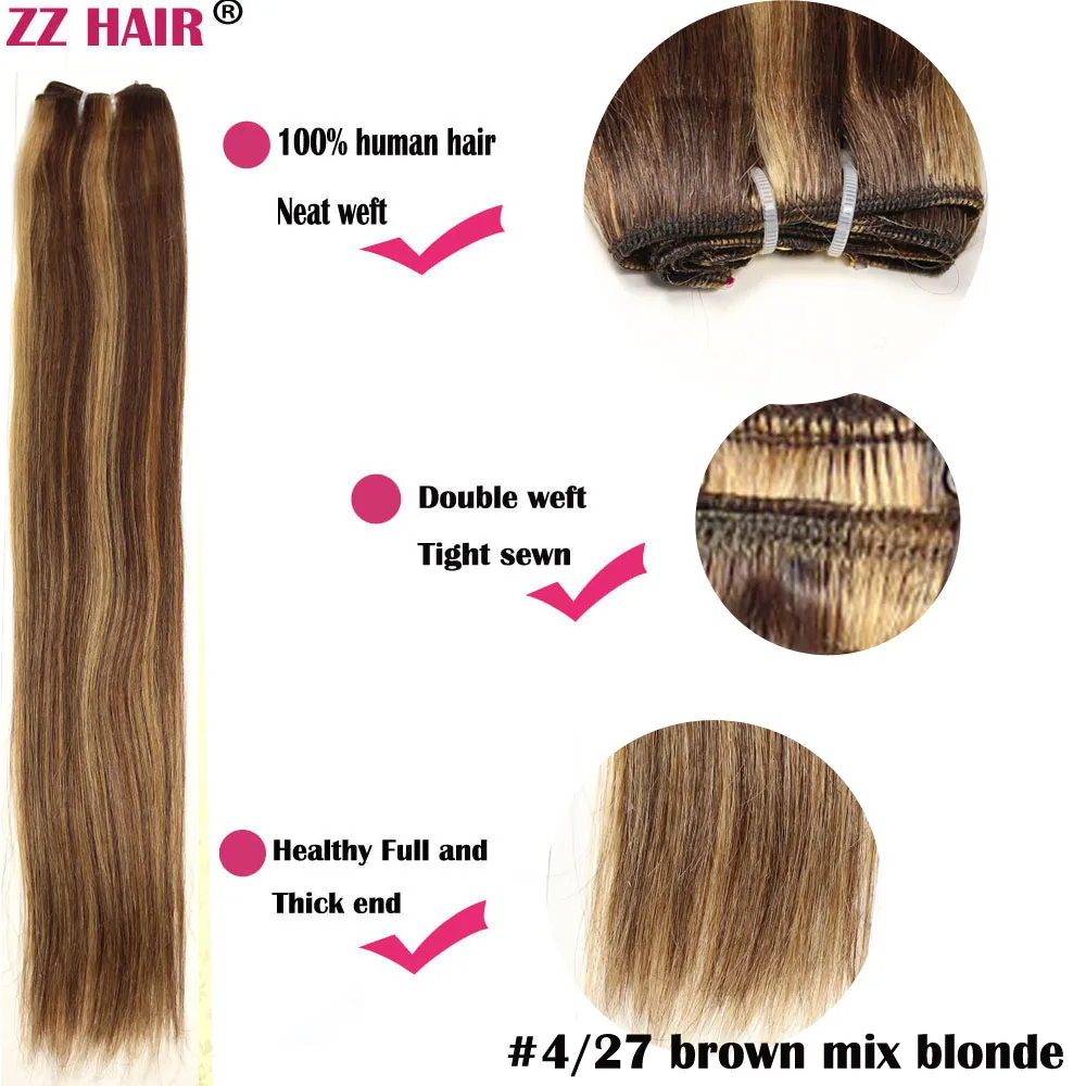 ZZHAIR 100 г/шт. 1"-24" машинное производство, волосы remy, плетенные, человеческие волосы для наращивания, прямые, натуральный шелк, не заколки