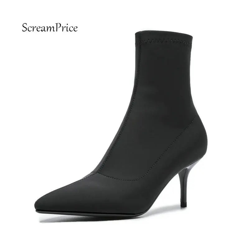 

Ladies Silk Sexy Thin Heel Ankle Boots Fashion Comfort Pointed Toe Fall Winter Bootie Black Green