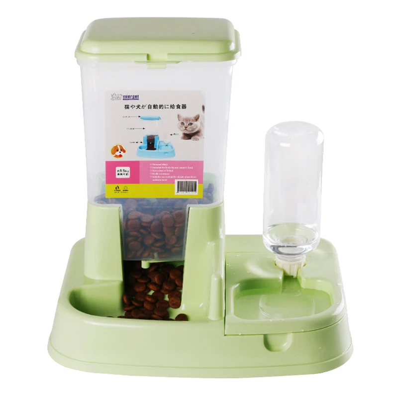 1,5 кг автоматическая кормушка для собак кошек поилка для собак поилка для питья кошек 2 в 1 большая емкость дозатор воды для еды - Цвет: Green