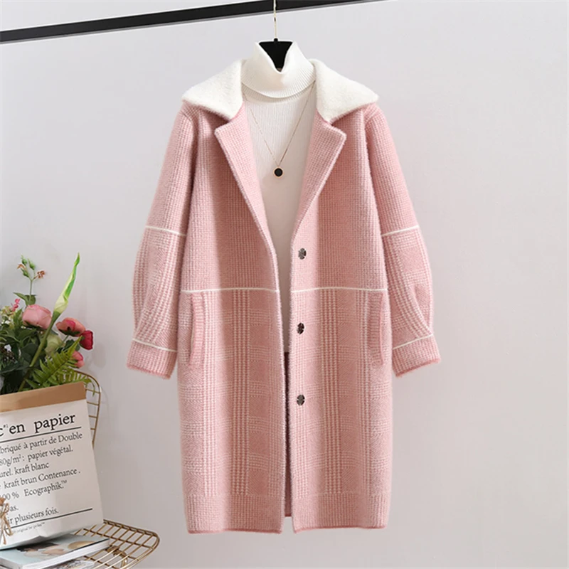 

2019 Autumn New Ladies Sweater Mink Cashmere Long Cardigan Coat Winter Tops Women Soft Mink Sweaters Coats Thick Warm Outerwear
