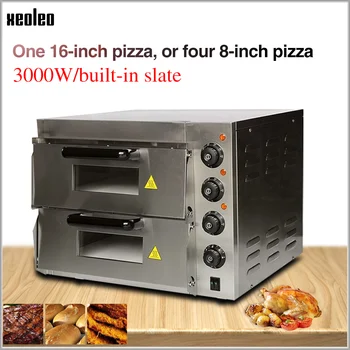 

XEOLEO Electric baking oven Pizza oven machine Bread ovens Stainless steel Double layers Bread baking machine 16inch 3000W 220V
