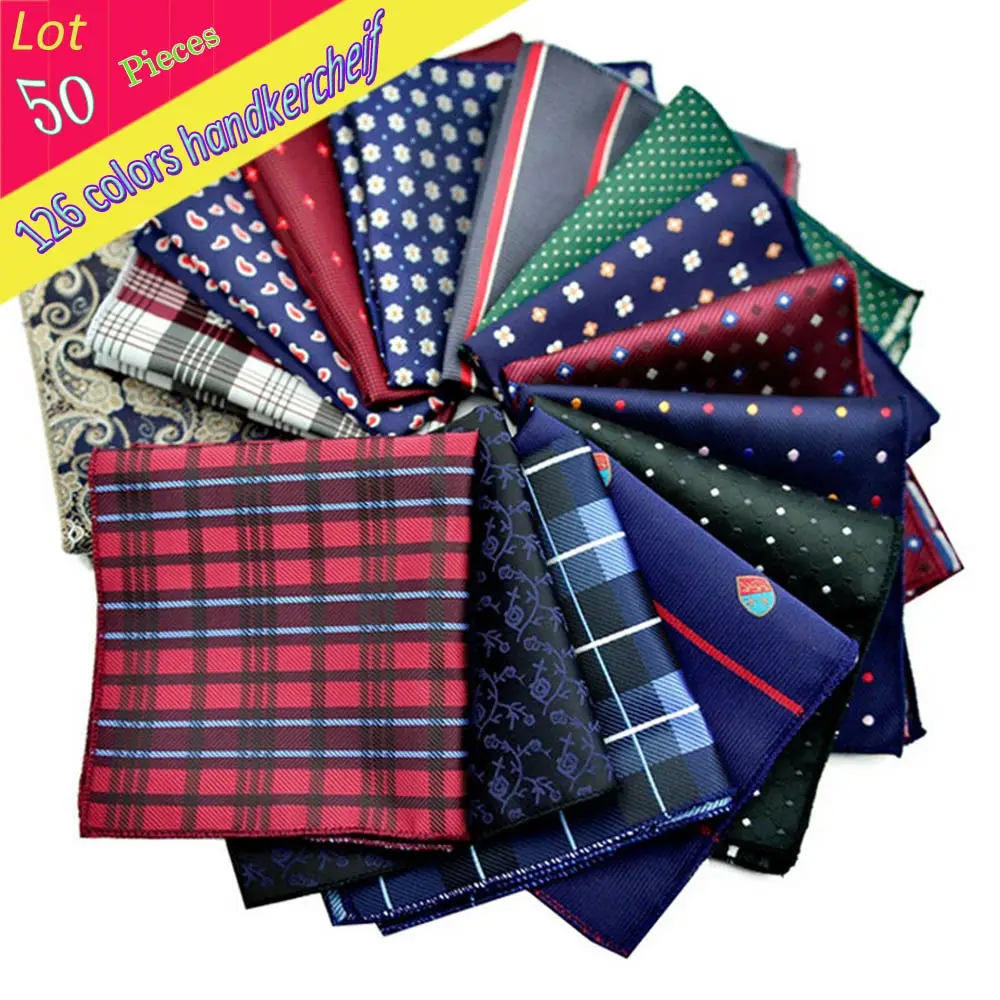 

(50 PCS/Lot) 2018 hot Men's 100% Silk Stripe Dots Pocket Square Handkerchief Hanky wedding Banquet Party Christmas Chest Towel