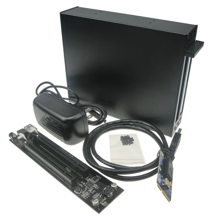  Mini PCIe to Dual PCIE 2 Ports 16x pci-e Bus Slot Adapter with case enclosure