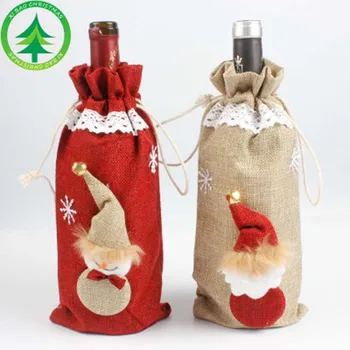 

Weater Red Wine Bottle Covers Bags Clothes With Hats Bottle Cap Christmas Santa Clause Christmas Party New Year Decoration