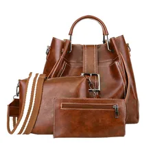 Женские сумки, 3 шт., однотонная кожаная сумка на ремне в стиле ретро+ сумка через плечо+ кошелек, Женский кошелек cartera mujer billetera muj