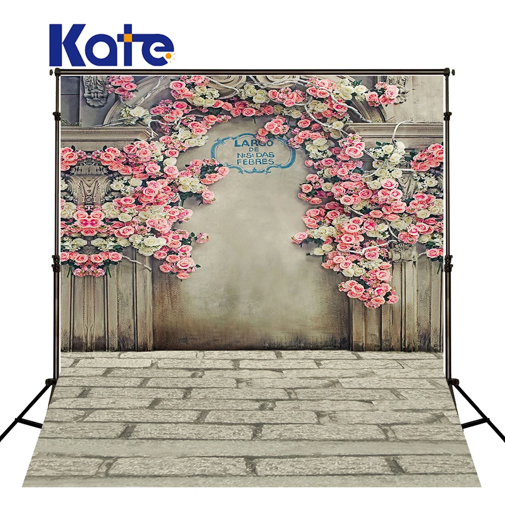 

Kate 10x10ft Retro Brick Wall Achtergrond Doeken Fotografie Pink Flower Wedding Studio Photo Washable Photo Backdrops