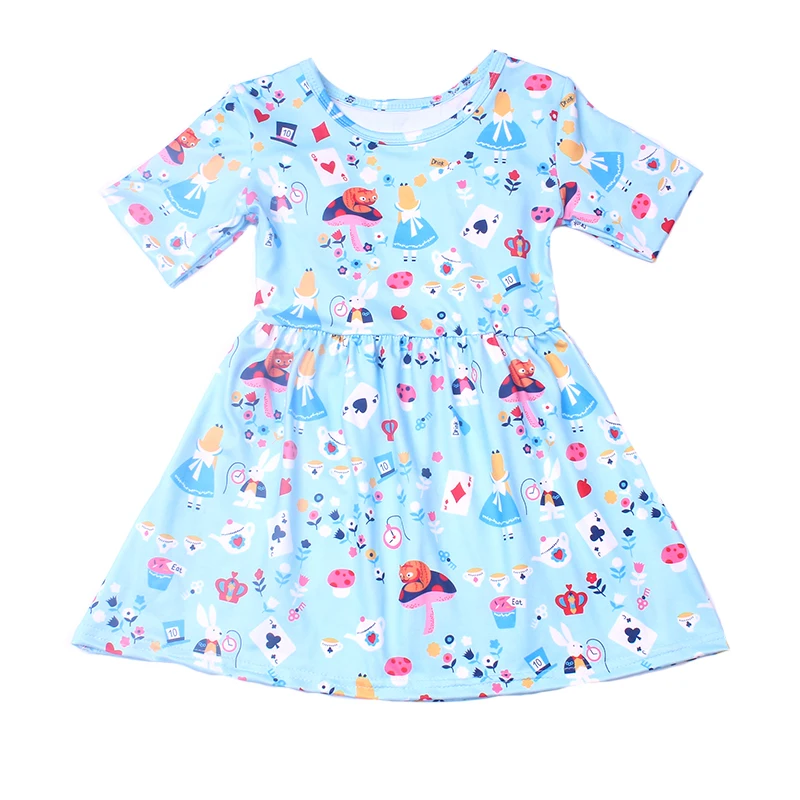 

Summer Kids Toddler Dress Baby Girls Summer Princess Floral Playing Card Print Short Sleeve Dress Milk Silk Clothing Wholesales