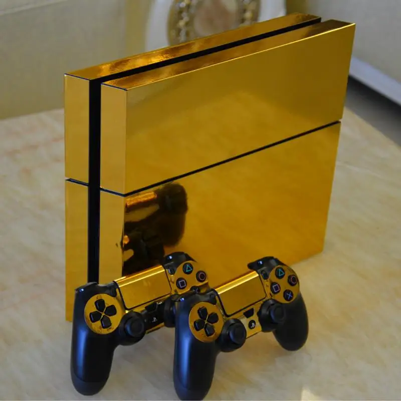 Silver Gold Glossy Vinyl Decal Skin Sticker for Playstation 4 PS4 + 2 Free Controller Covers ...