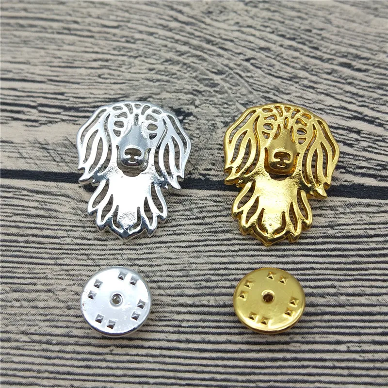 New Long Haired Dachshund Brooches and Pins Trendy Animal Metal Suit