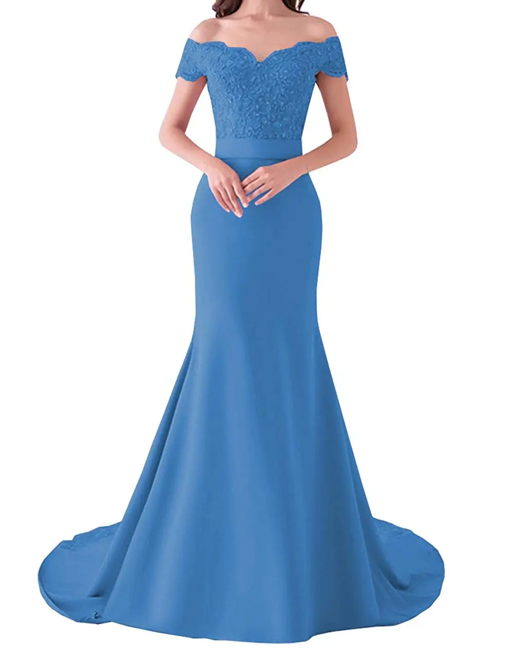 Blue Женское платье невесты De Soiree платье подружки невесты с юбкой-годе с открытыми плечами вечерние элегантные vestido de festa длинное выпускное платье - Цвет: Blue