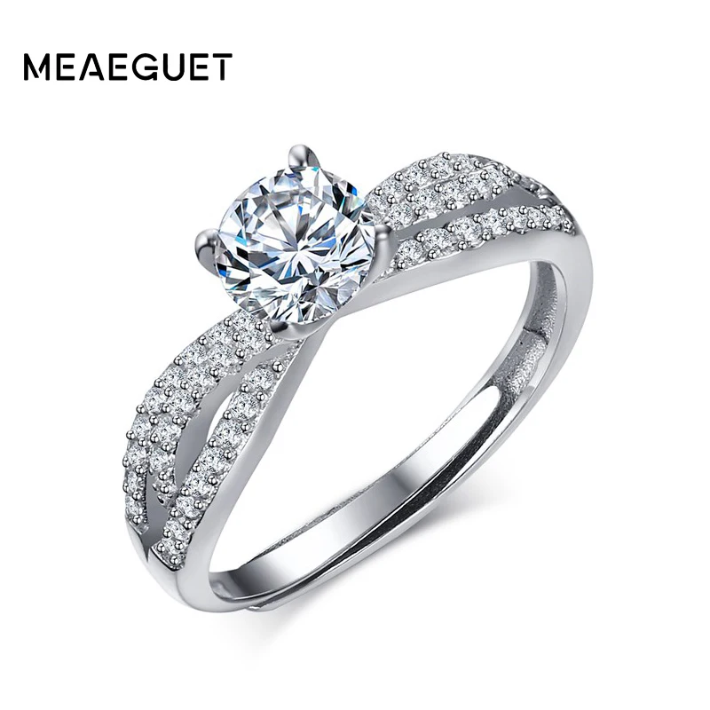 

Meaeguet Sterling Silver 925 Rings for Women Fashion Wedding Jewelry AAA+ Cubic Zirconia Crystal Adjustable Engagement Bands