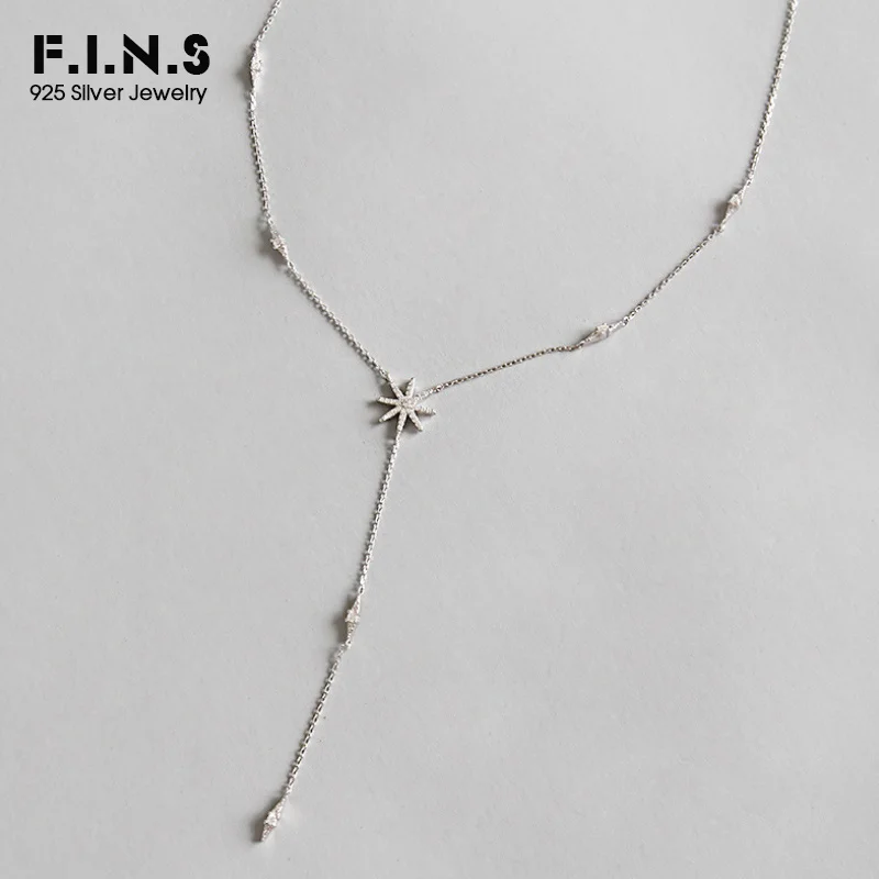 

F.I.N.S 925 Sterling Silver Micro-Drill CZ Star Fashion Long Necklace Pendants for Women Fine Jewelry Women Accessories