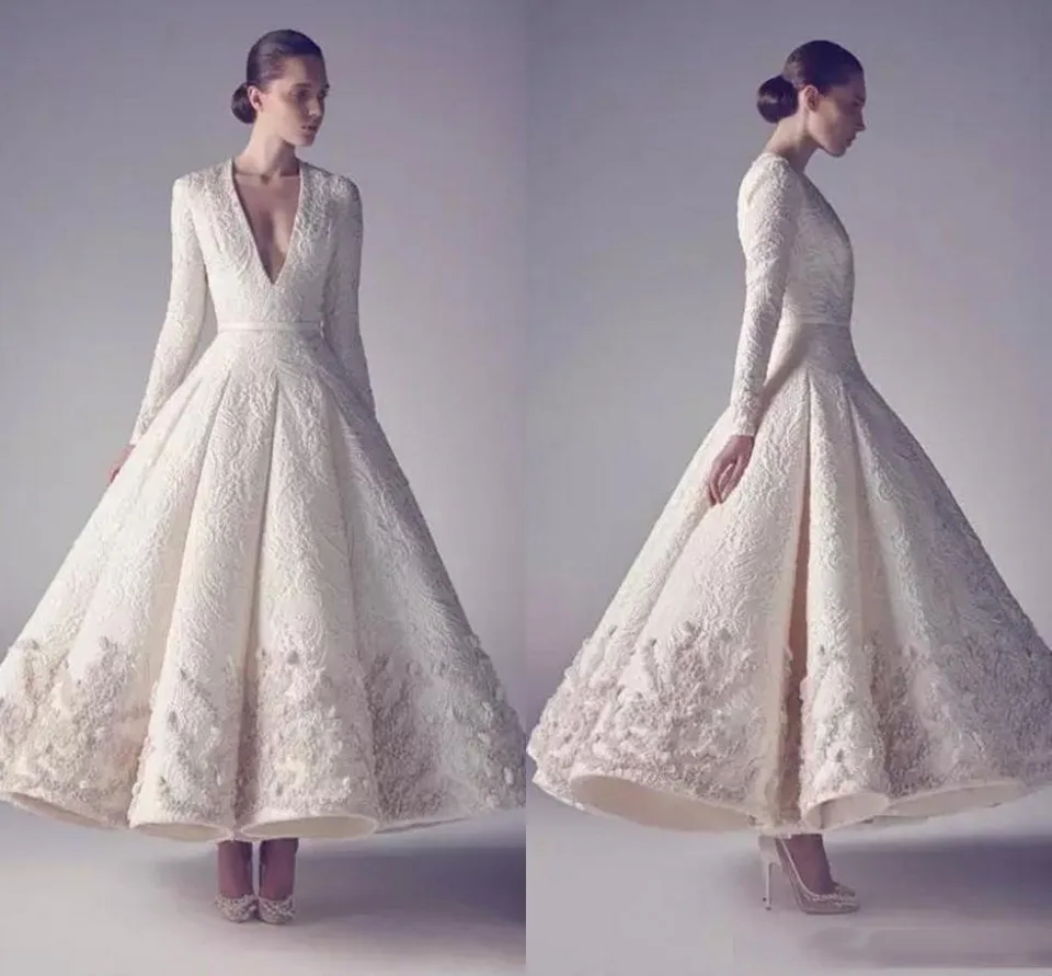 1950s Retro Prom Dresses Ashi Studio 2019 Long Sleeve Deep V Neck