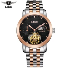Automatic mechanical LIGE Brand Men’s Moon Phase Fashion Casual Dive Business Watch men Full steel Gold clock relogio masculino