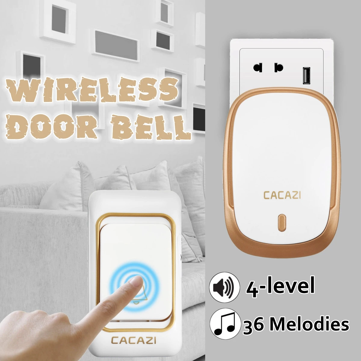 

Wireless Door Bell Waterproof Doorbell 300M Remote 36 Ringtones 4-level Optional Volume Doorbell Adjustment Easy Install